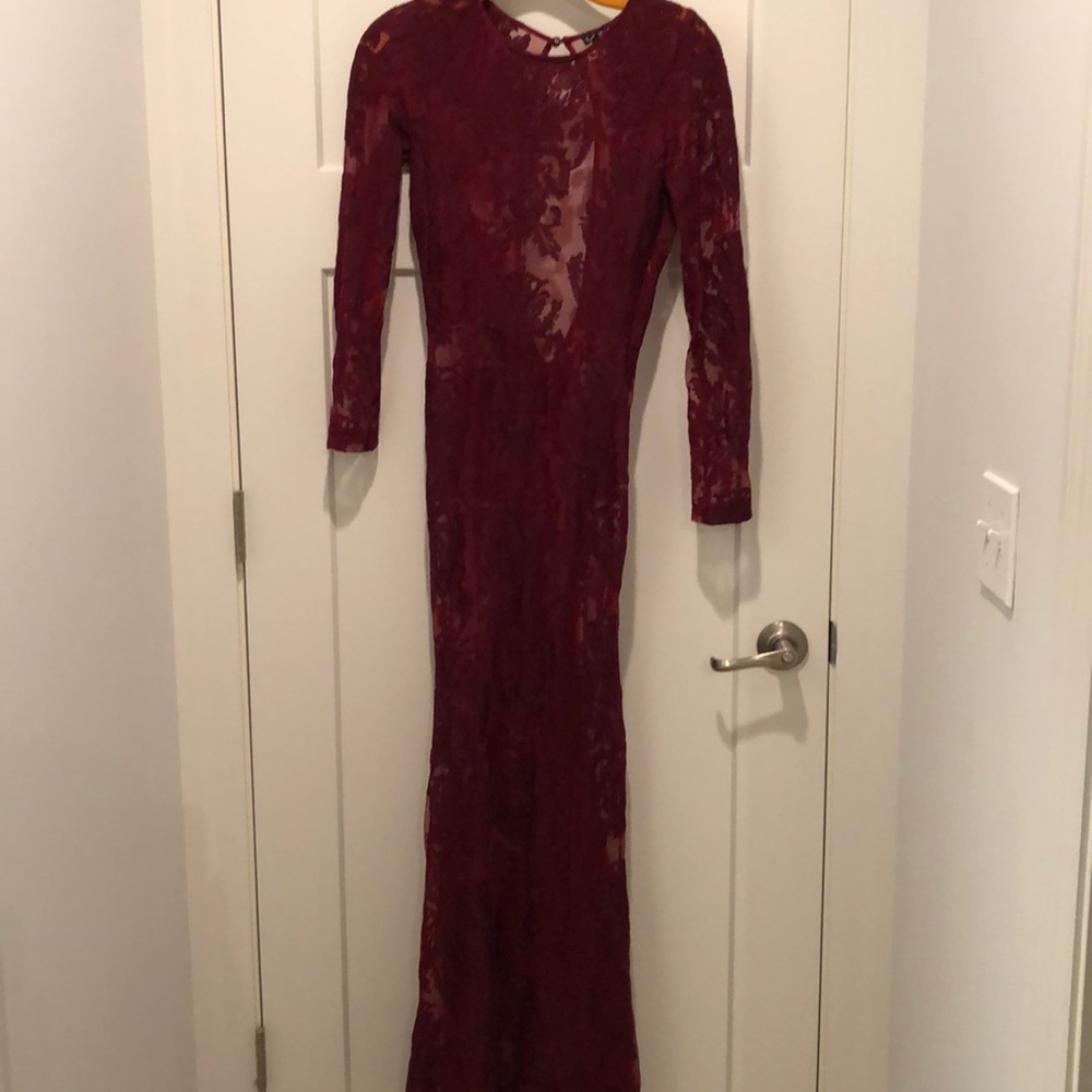 For Love & Lemons Burgundy lace maxi dress